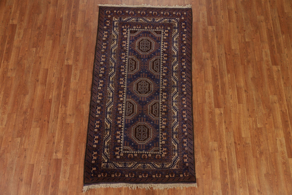 Vintage Wool Balouch Persian Area Rug 4x7