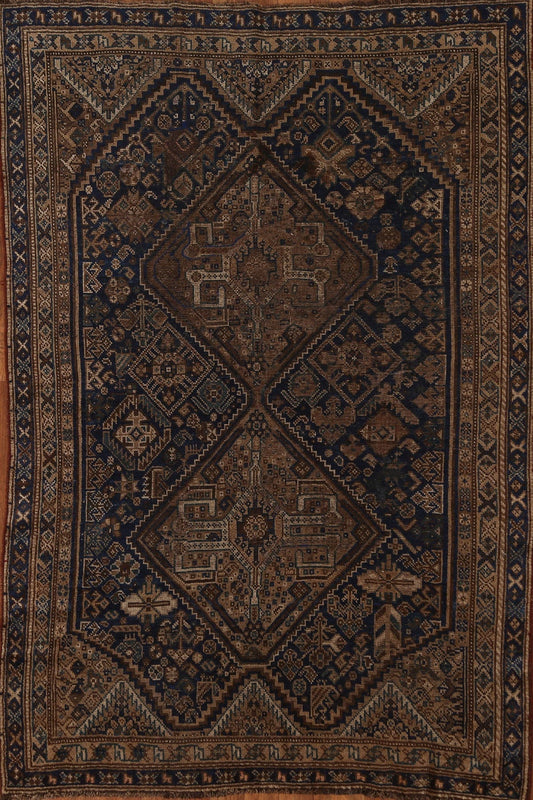 Pre-1900 Antique Qashqai Persian Area Rug 4x6