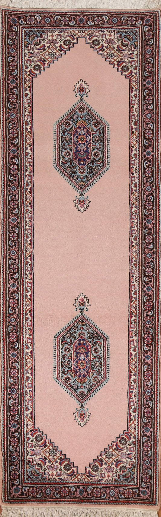 Pink Geometric Bidjar Oriental Runner Rug 2x9