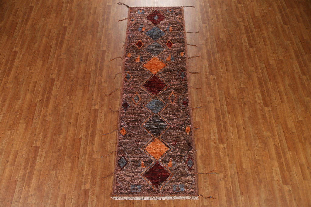 Pink/ Brown Moroccan Runner Rug 3x10