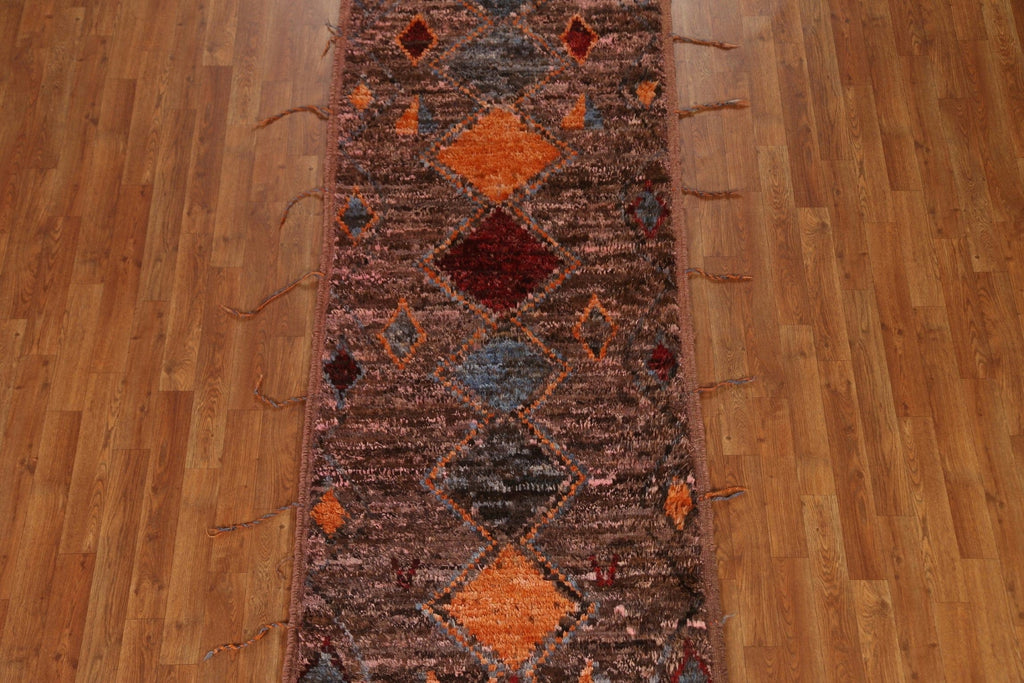 Pink/ Brown Moroccan Runner Rug 3x10