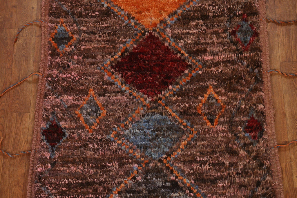 Pink/ Brown Moroccan Runner Rug 3x10