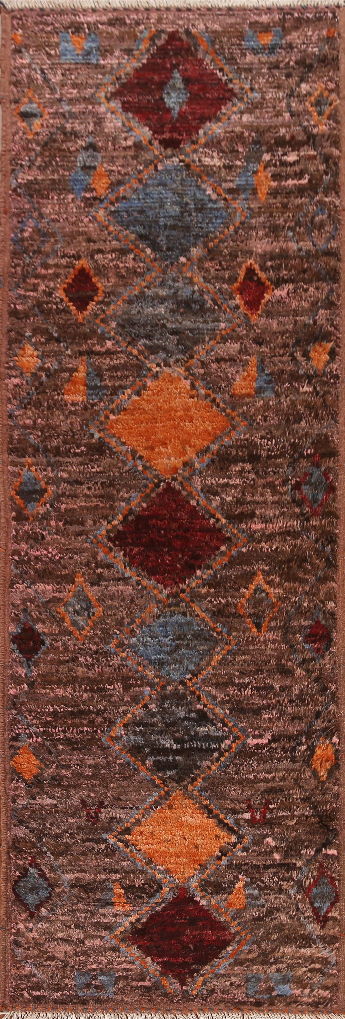 Pink/ Brown Moroccan Runner Rug 3x10