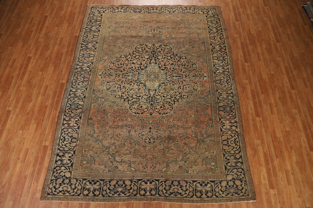 Pre-1900 Antique Vegetable Dye Sarouk Farahan Persian Rug 9x12