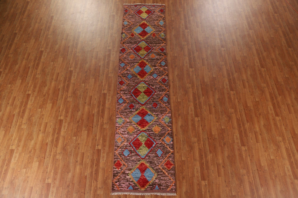 Pink/ Brown Moroccan Runner Rug 3x13