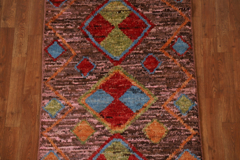 Pink/ Brown Moroccan Runner Rug 3x13