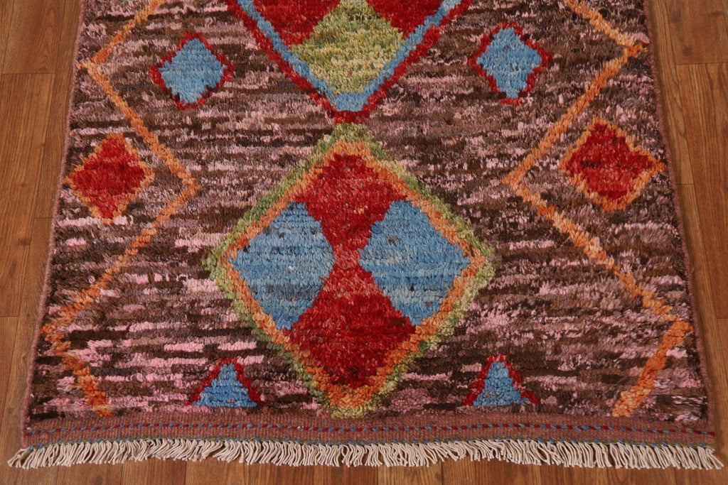 Pink/ Brown Moroccan Runner Rug 3x13