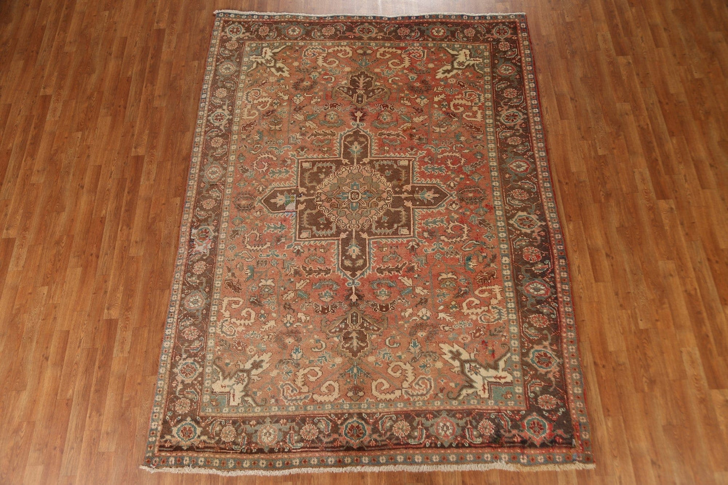 Geometric Wool Heriz Persian Area Rug 7x9