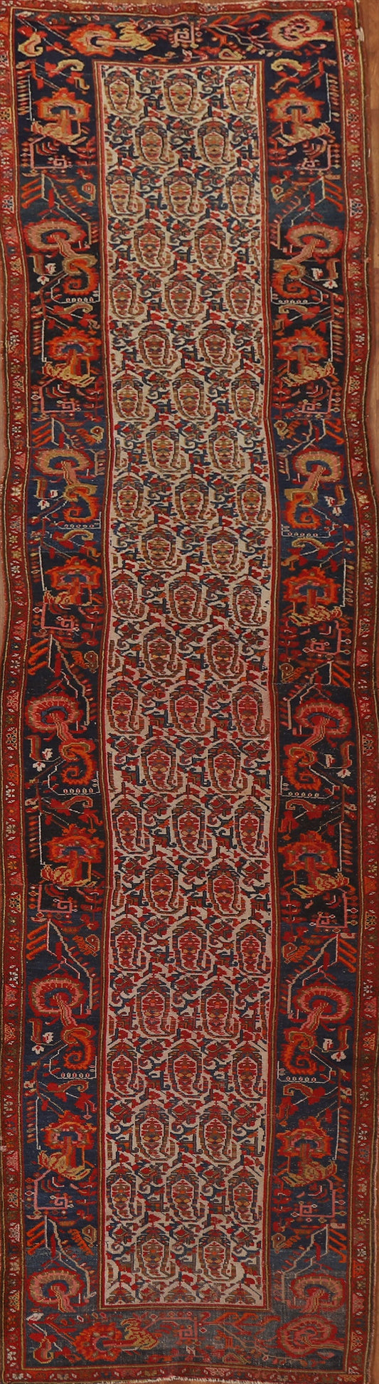 Pre-1900 Antique Vegetable Dye Malayer Persian Runner Rug 3x15