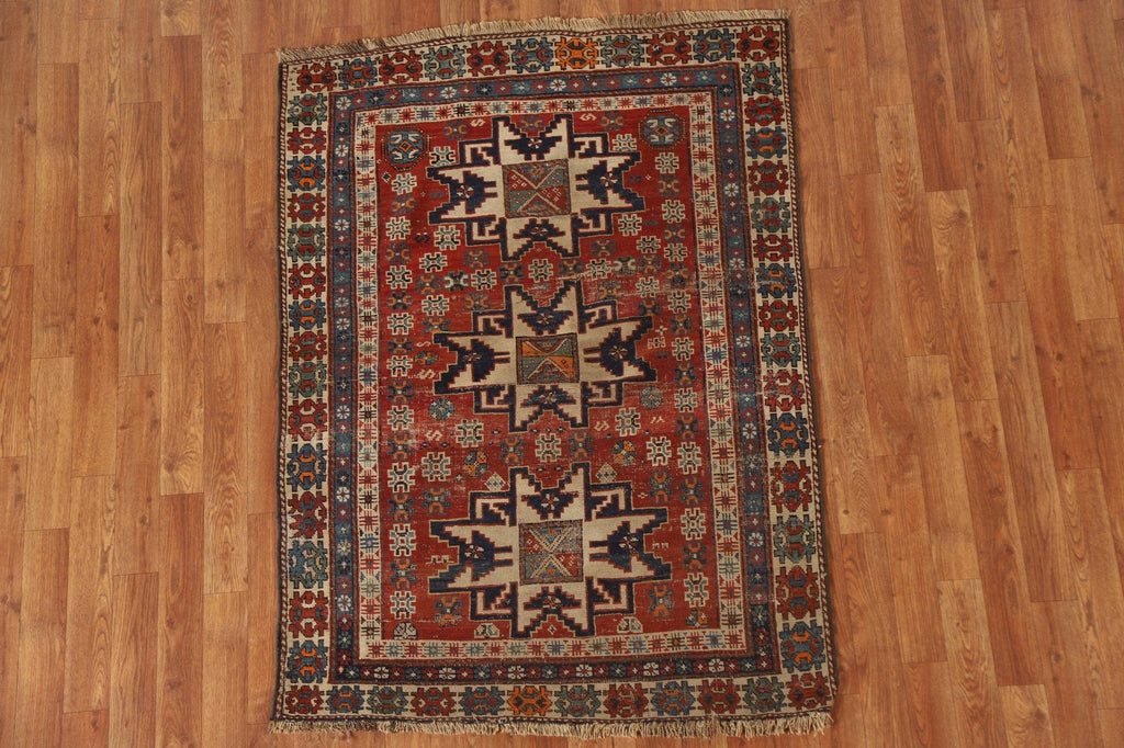 Pre-1900 Antique Vegetable Dye Kazak Caucasian Persian Rug 4x5