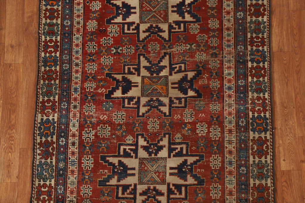 Pre-1900 Antique Vegetable Dye Kazak Caucasian Persian Rug 4x5