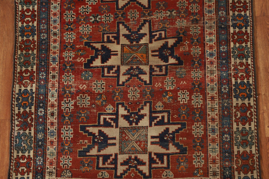 Pre-1900 Antique Vegetable Dye Kazak Caucasian Persian Rug 4x5