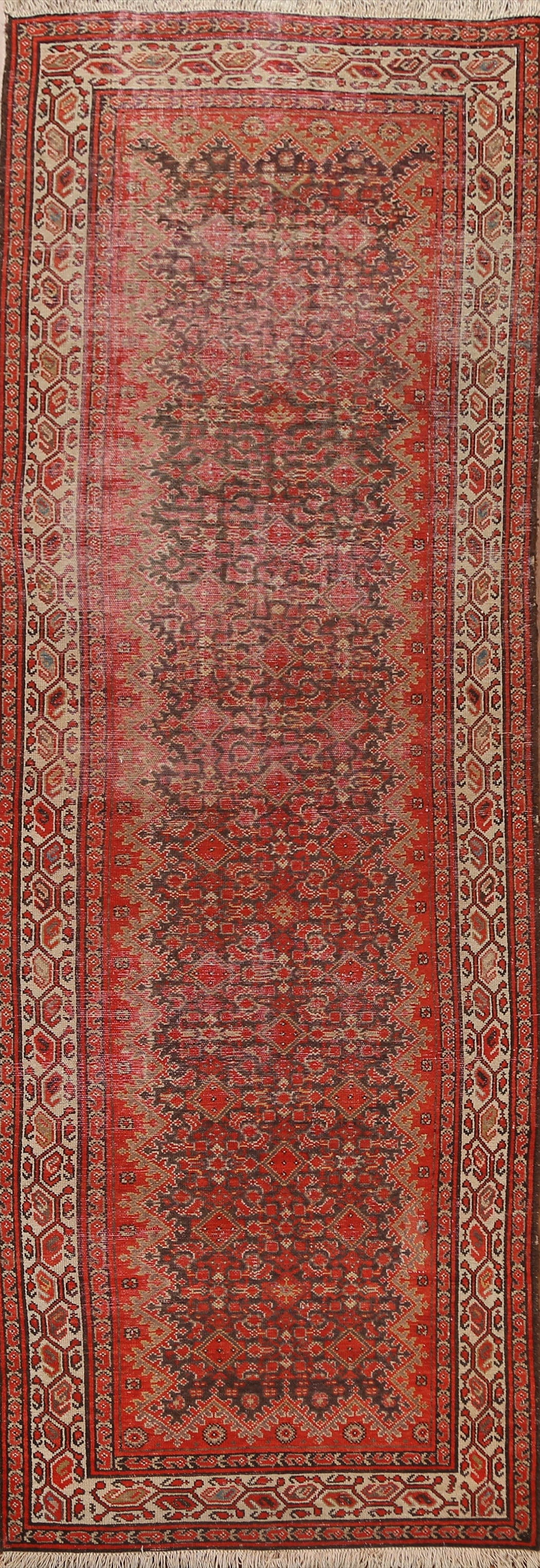 Pre-1900 Antique Vegetable Dye Malayer Persian Runner Rug 3x9