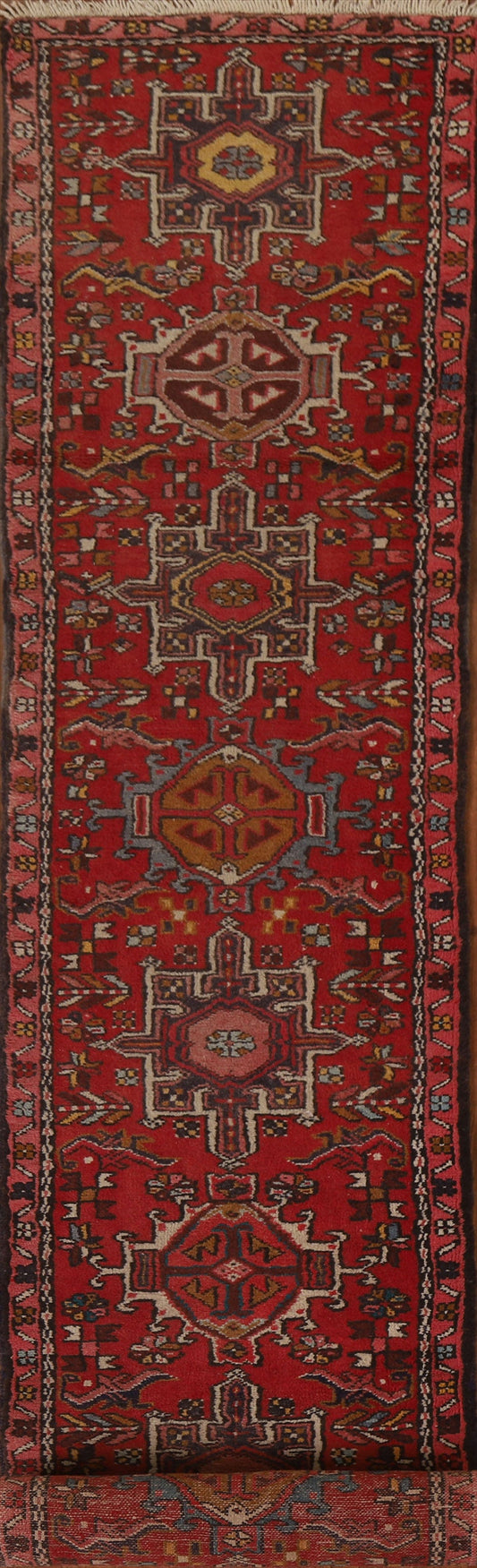 Tribal Red Gharajeh Persian Runner Rug 2x14