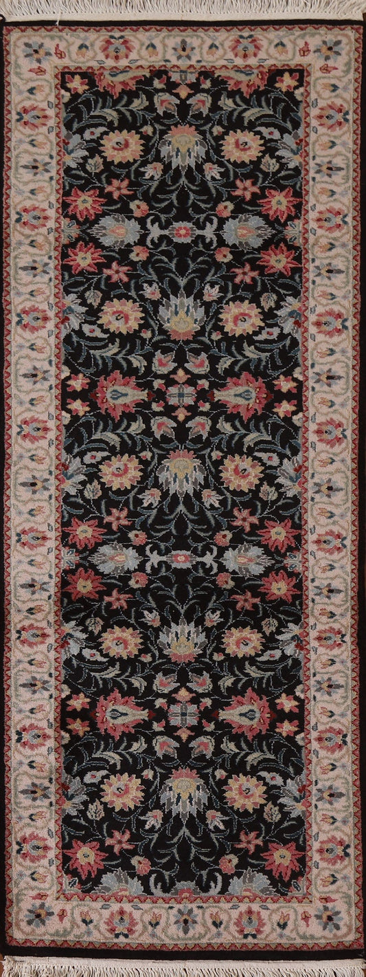 Floral Black Kashan Oriental Rug 3x8