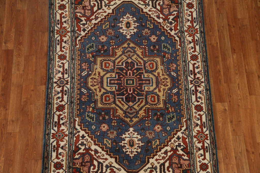 Blue Heriz Geometric Area Rug 4x6