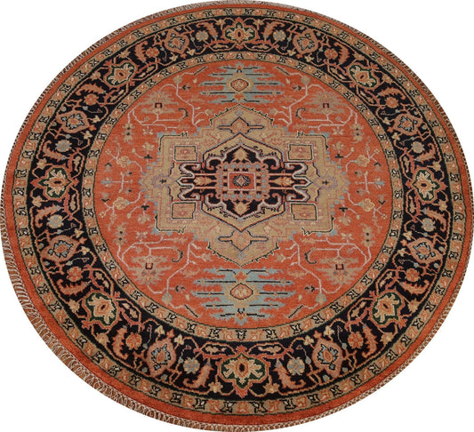 Geometric Heriz Serapi Round Area Rug 8x8