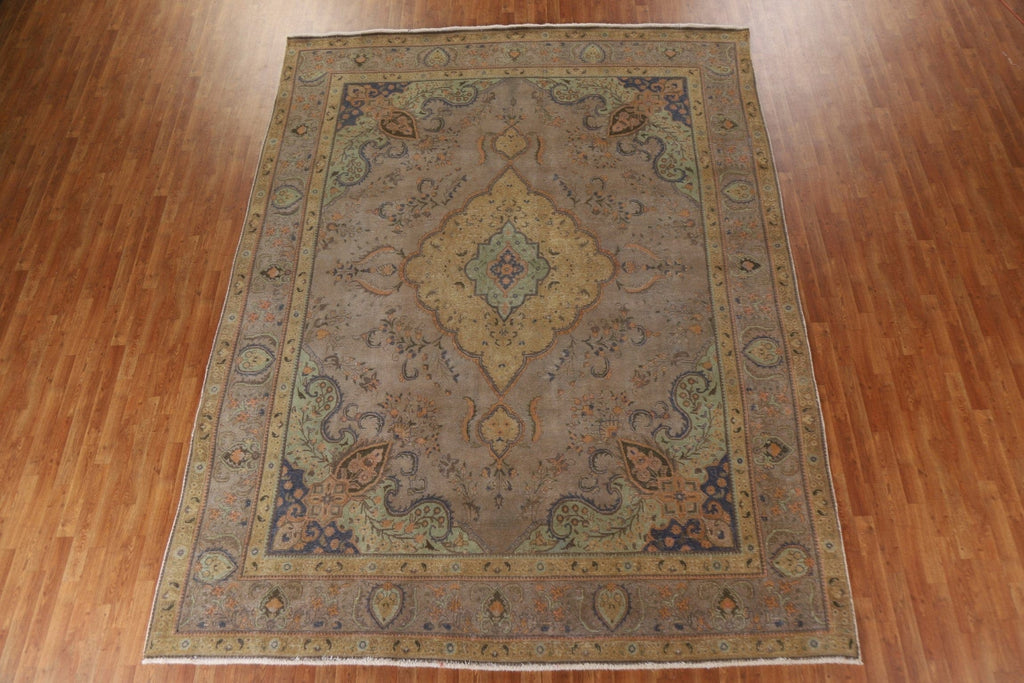 Distressed Over-Dyed Tabriz Persian Area Rug 10x13