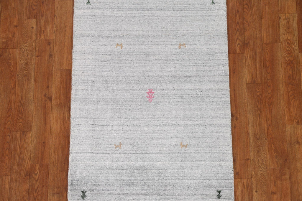 Silver Gray Gabbeh Tribal Wool Rug 2x4