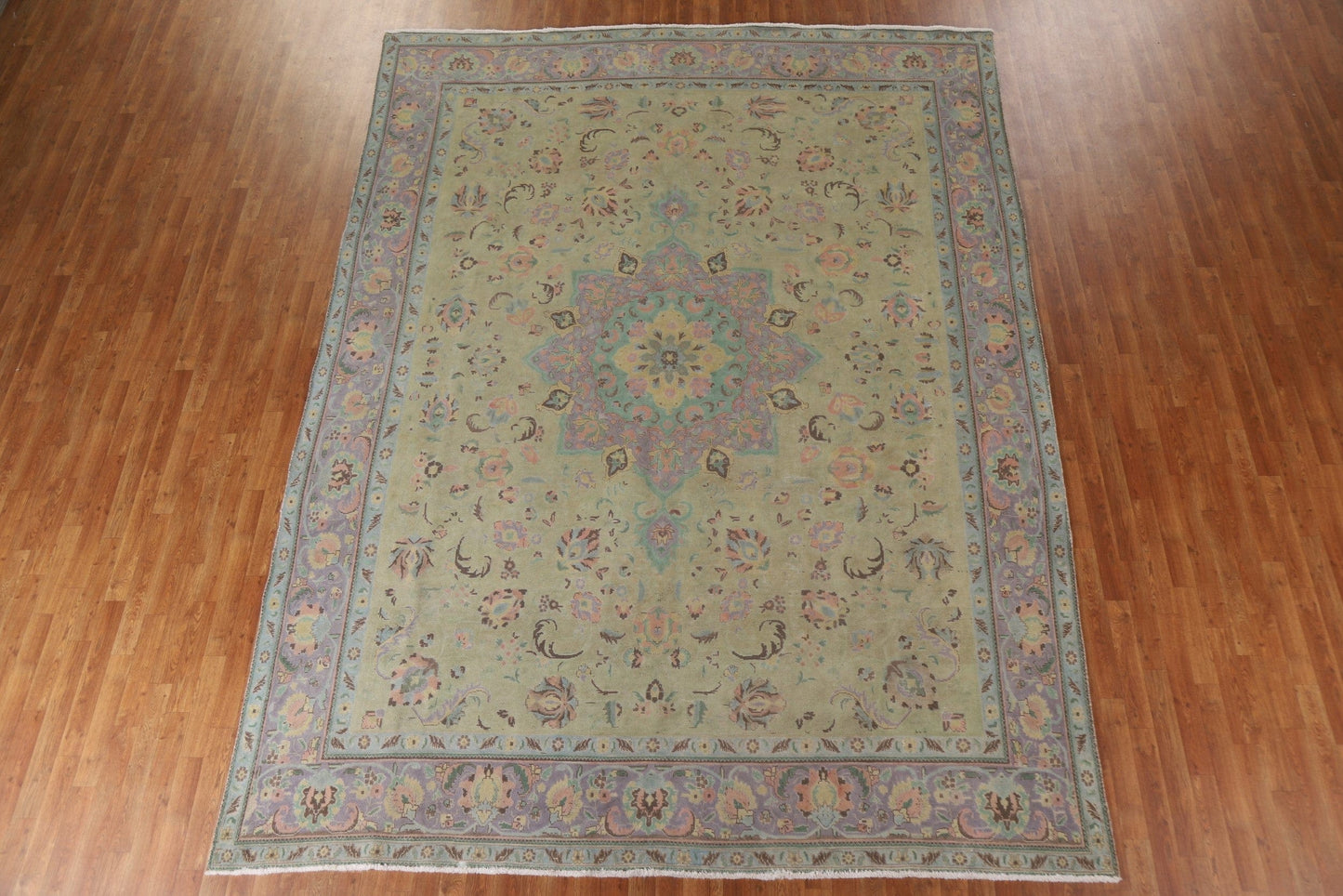 Vintage Green Tabriz Persian Area Rug 10x13