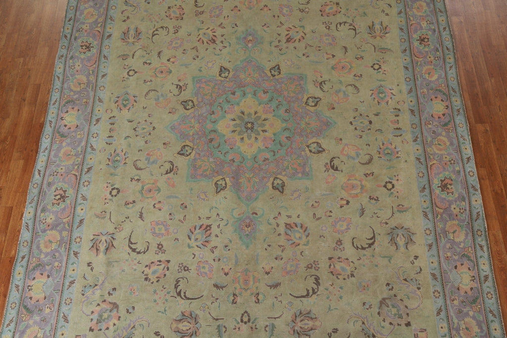 Vintage Green Tabriz Persian Area Rug 10x13