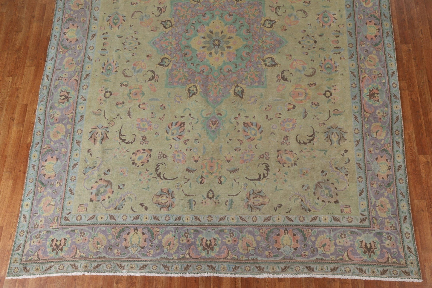 Vintage Green Tabriz Persian Area Rug 10x13