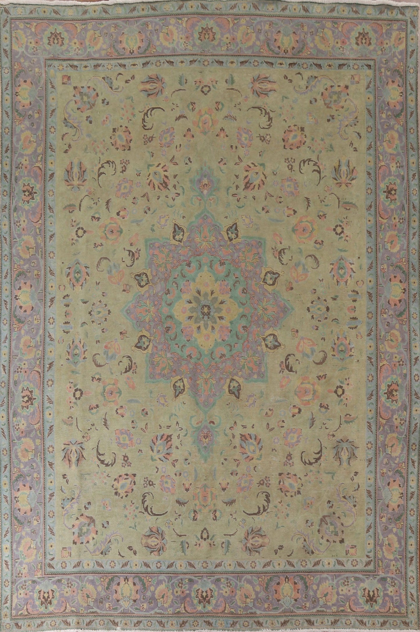 Vintage Green Tabriz Persian Area Rug 10x13