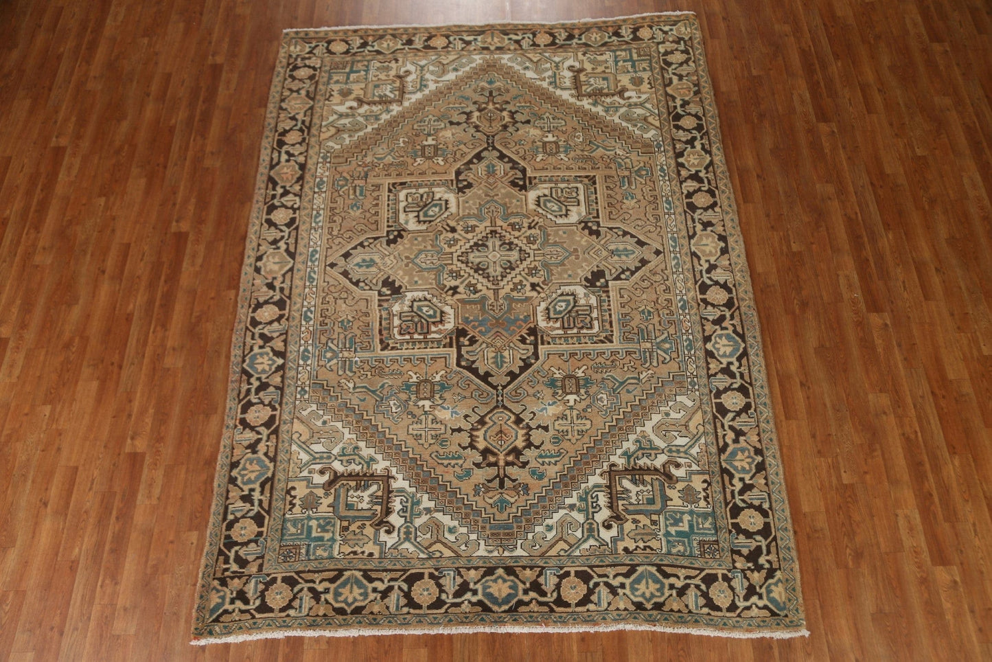 Vintage Geometric Heriz Persian Area Rug 7x9