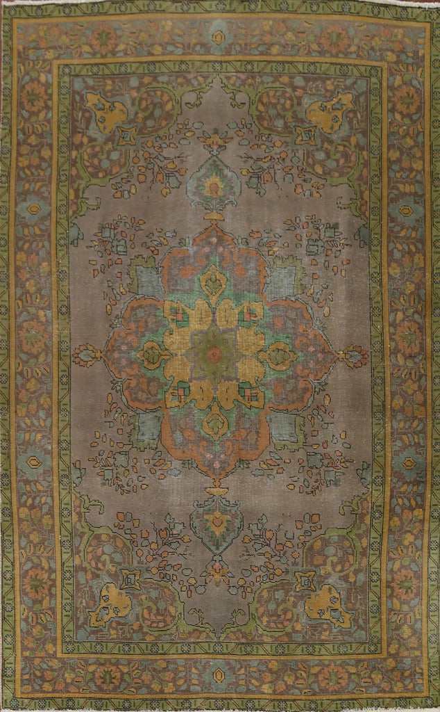 Distressed Over-Dyed Tabriz Persian Area Rug 7x10