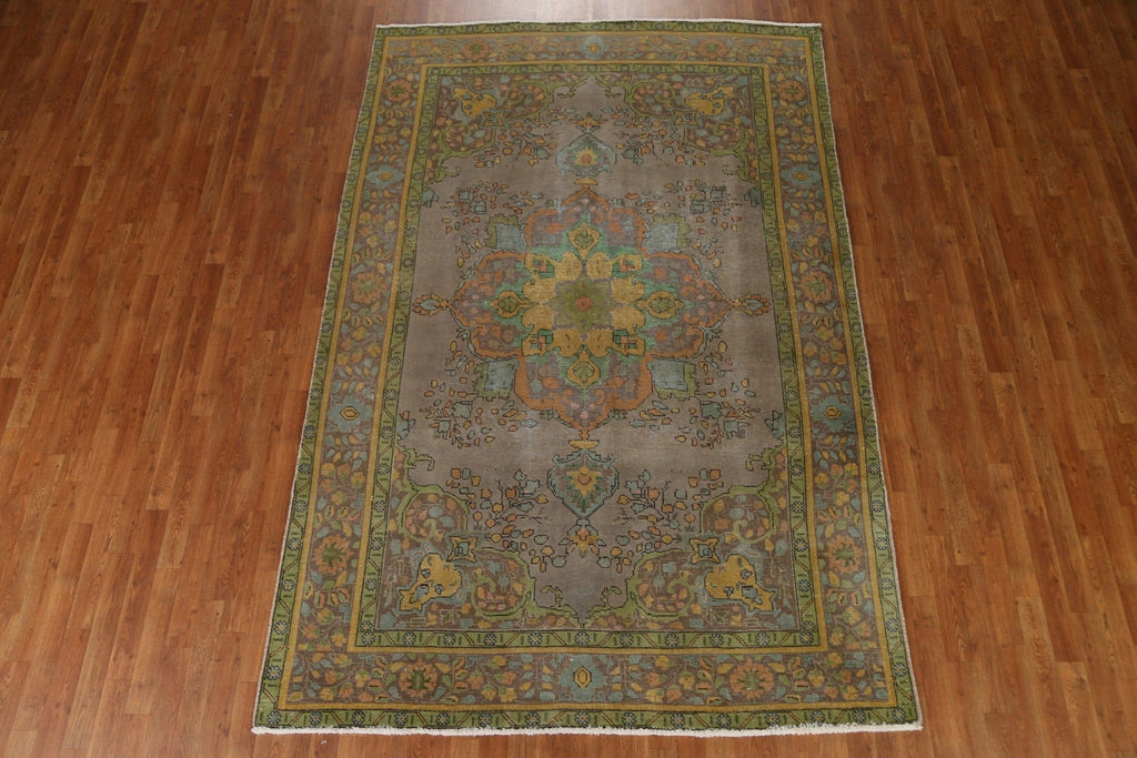 Distressed Over-Dyed Tabriz Persian Area Rug 7x10