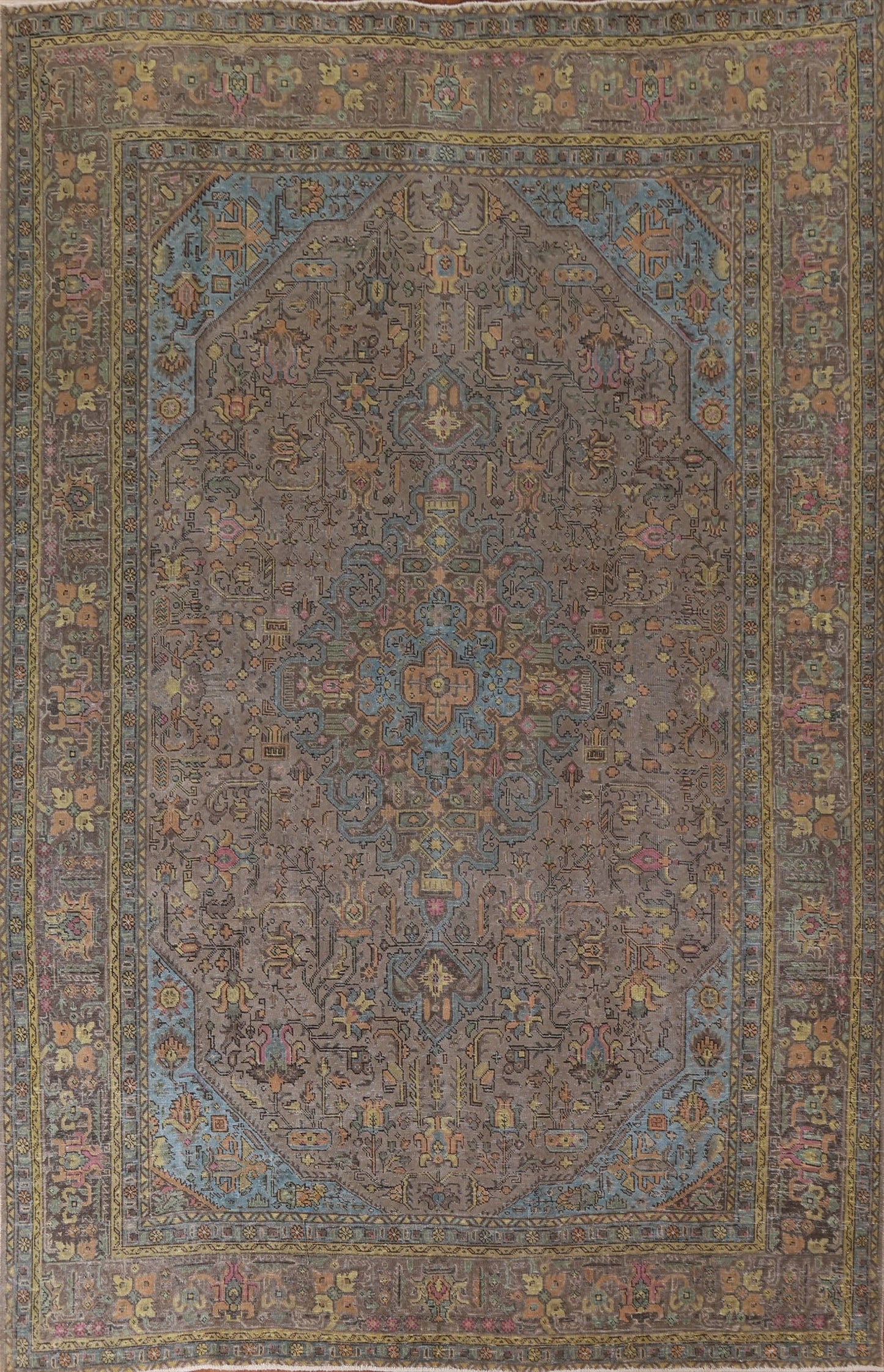 Distressed Over-Dyed Tabriz Persian Area Rug 10x13