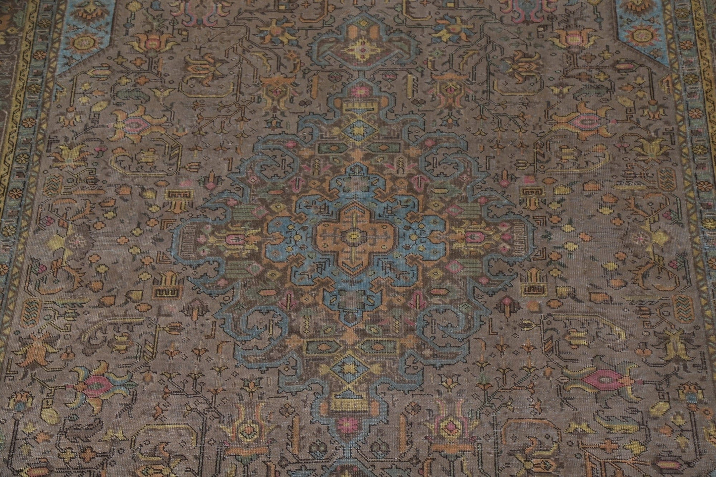 Distressed Over-Dyed Tabriz Persian Area Rug 10x13