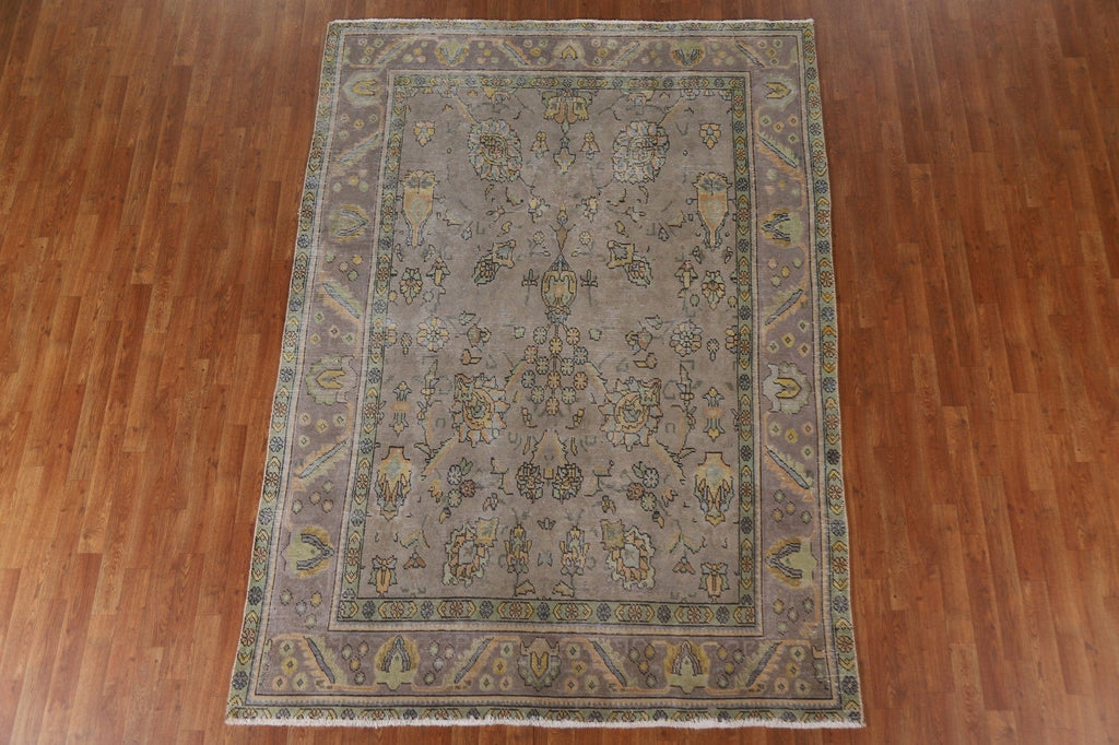 Distressed Over-Dyed Tabriz Persian Area Rug 6x9