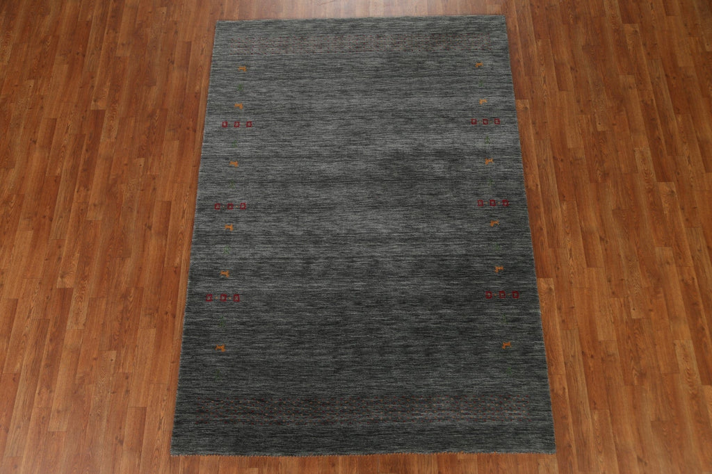 Charcoal Gabbeh Wool Area Rug 5x8