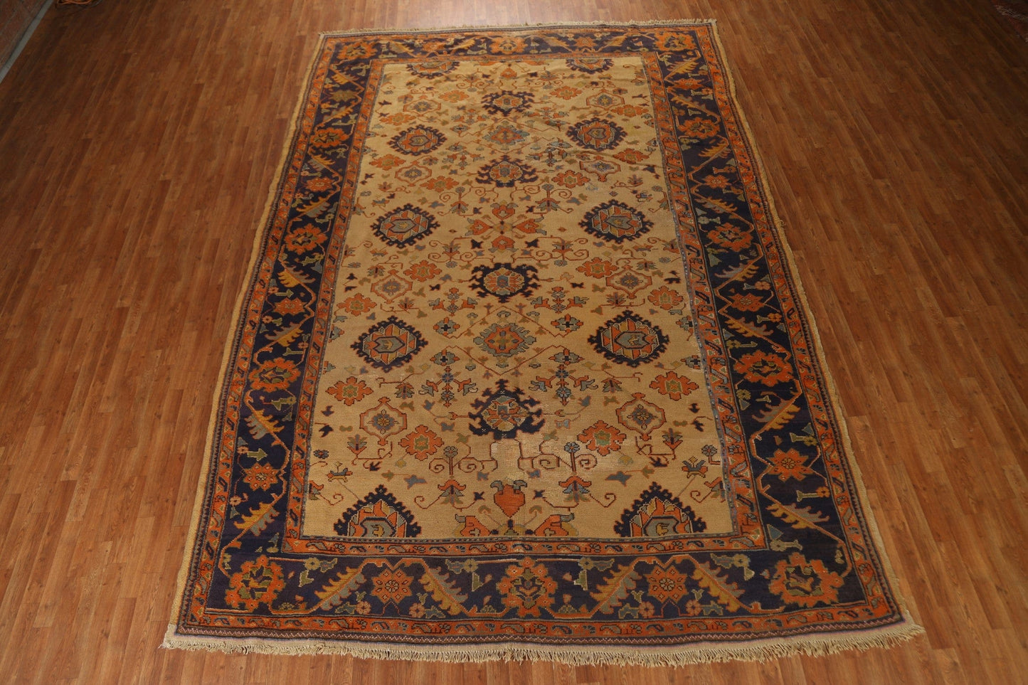 Pre-1900 Antique Vegetable Dye Oushak Large Rug 10x14