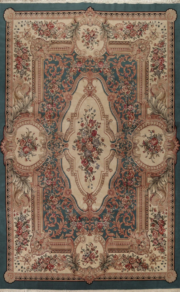 Green/ Beige Aubusson Vegetable Dye Area Rug 9x12