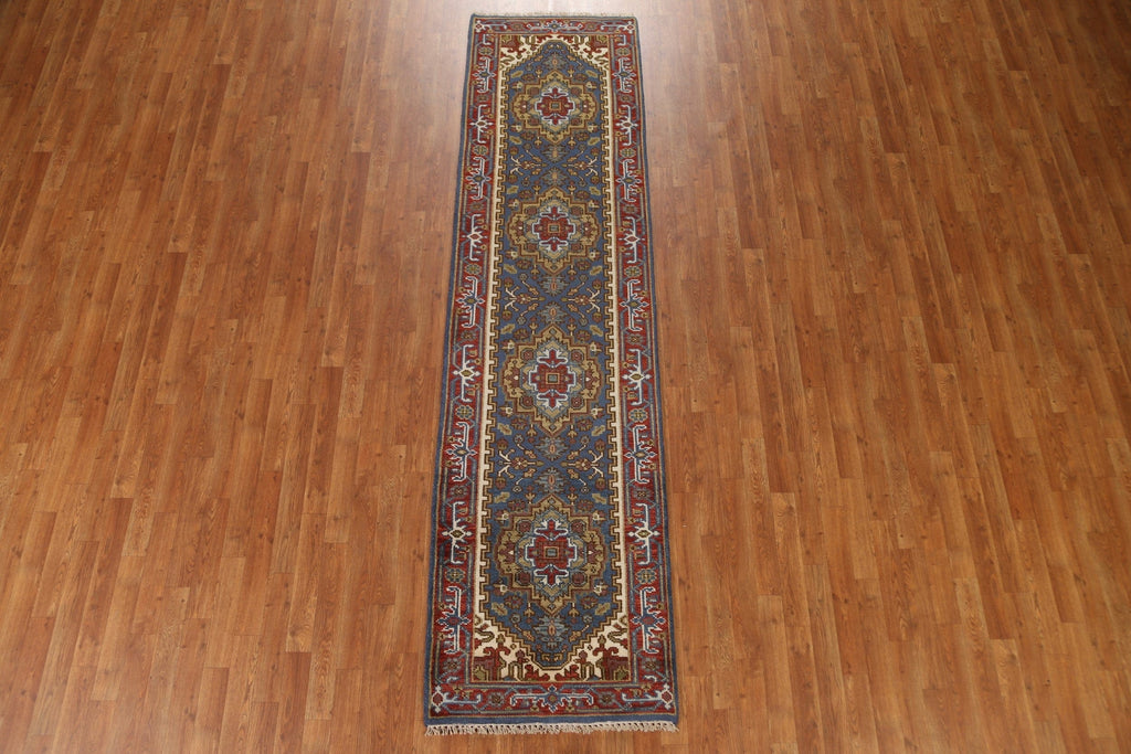 Light Blue Heriz Serapi Wool Runner Rug 3x10