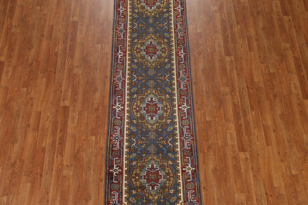 Light Blue Heriz Serapi Wool Runner Rug 3x10