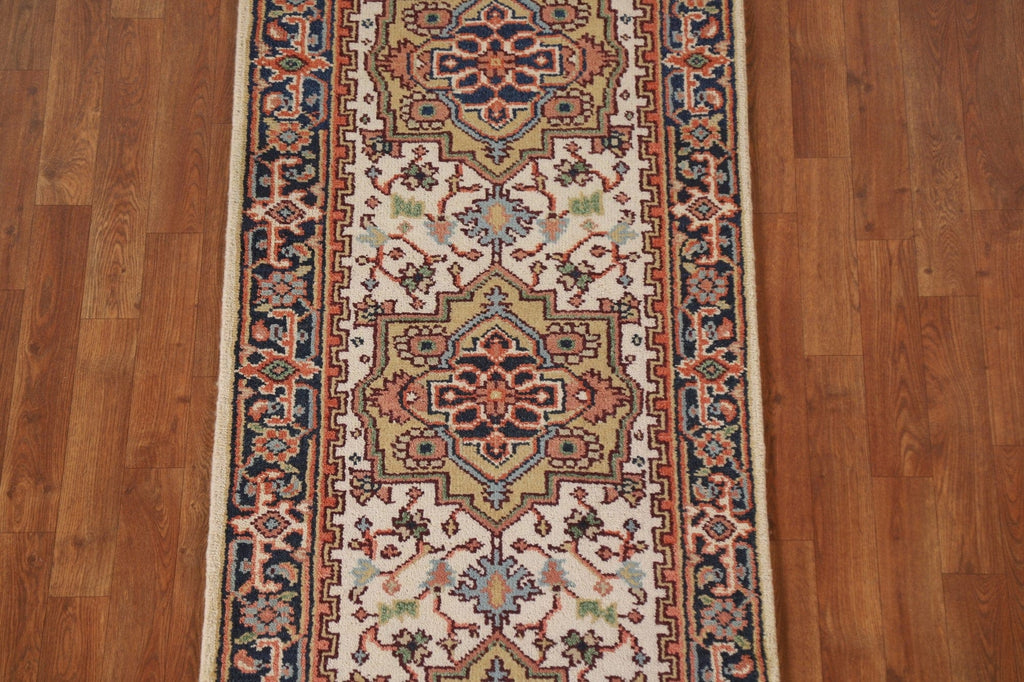 Geometric Heriz Serapi Ivory Runner Rug 3x12