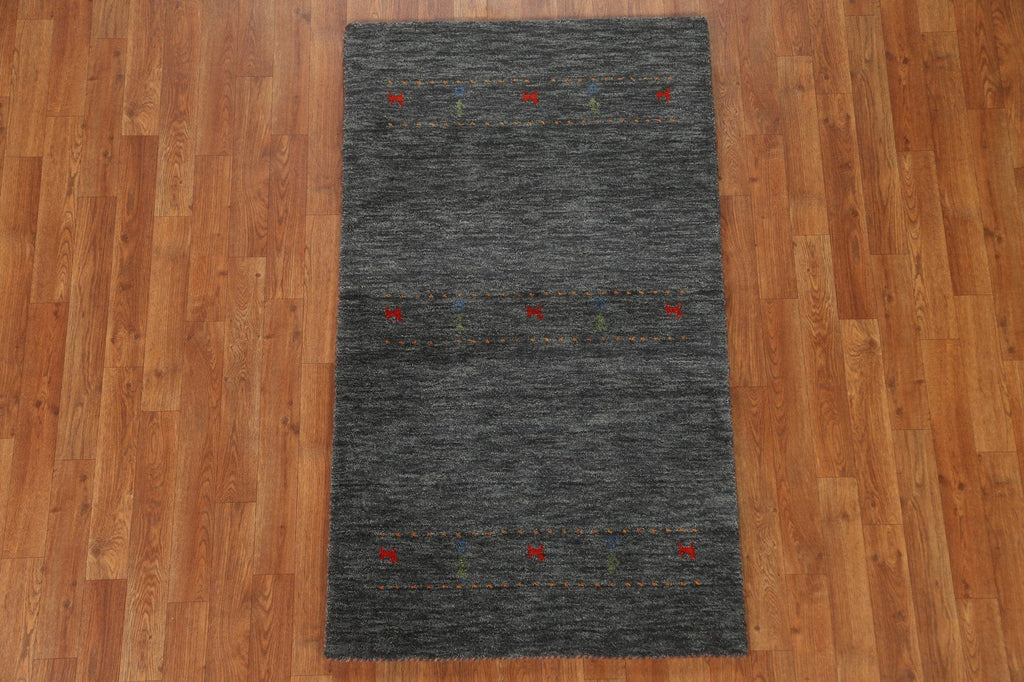 Charcoal Tribal Gabbeh Wool Area Rug 3x5