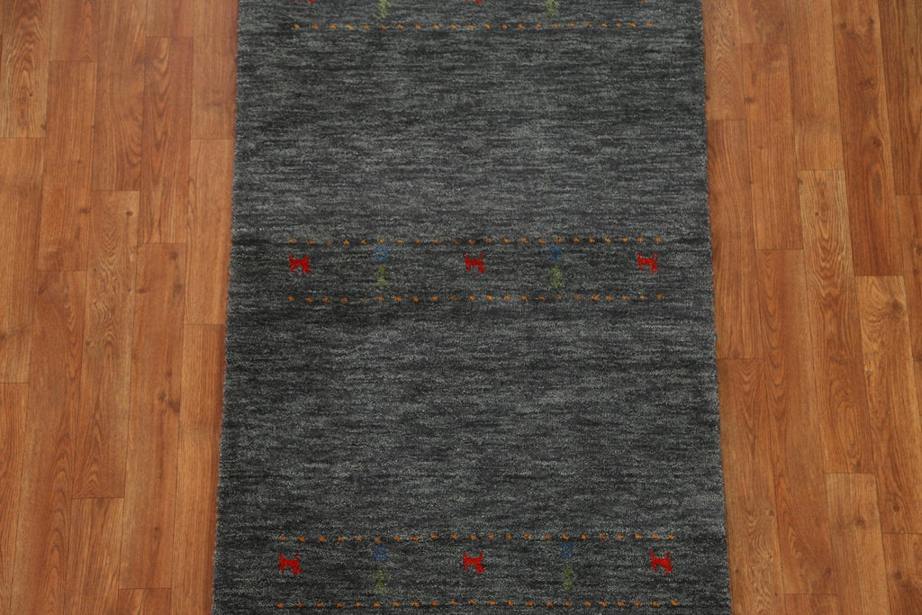 Charcoal Tribal Gabbeh Wool Area Rug 3x5