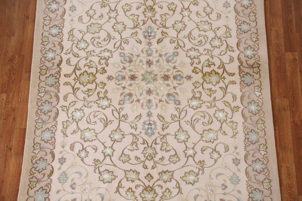 Vegetable Dye Wool & Silk Isfahan Persian Area Rug 5x8