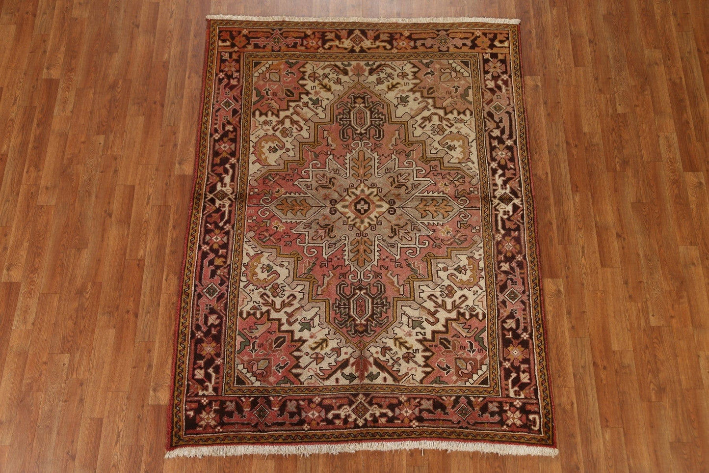 Vintage Geometric Heriz Persian Area Rug 5x7