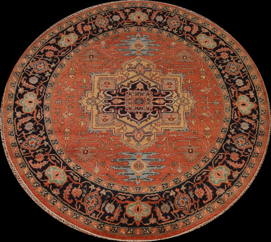 Geometric Heriz Serapi Round Area Rug 8x8