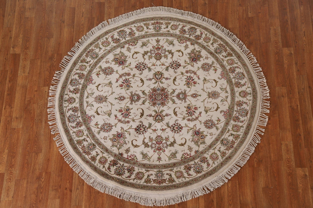 Round Floral Tabriz Oriental Area Rug 5x5