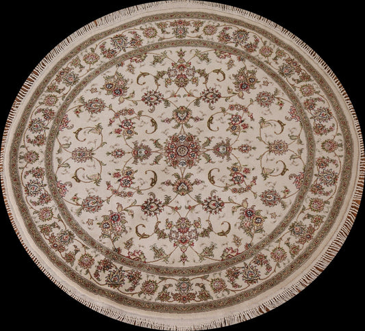 Round Floral Tabriz Oriental Area Rug 5x5