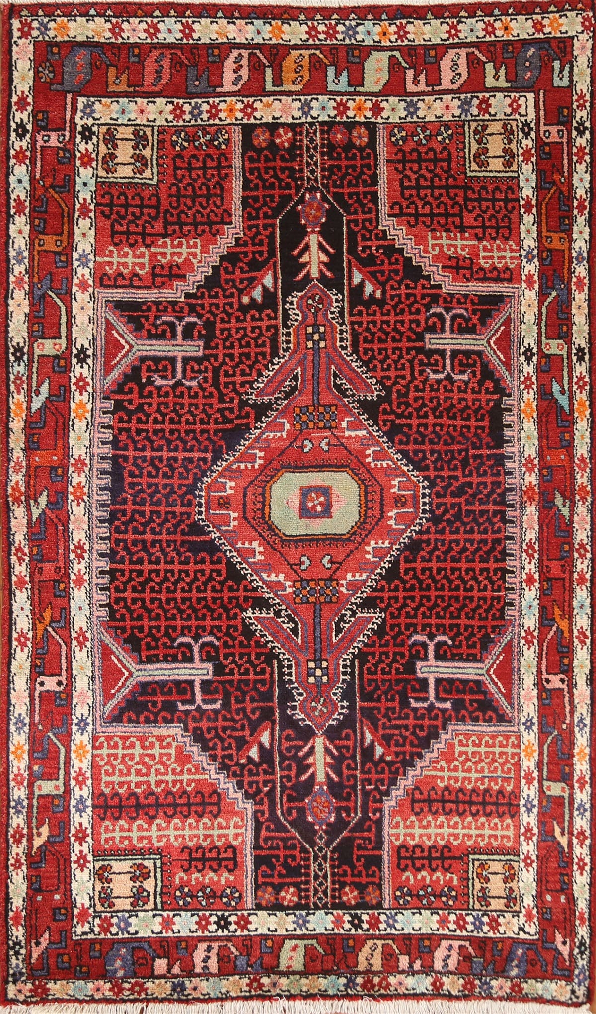 Geometric Hamedan Persian Area Rug 4x7