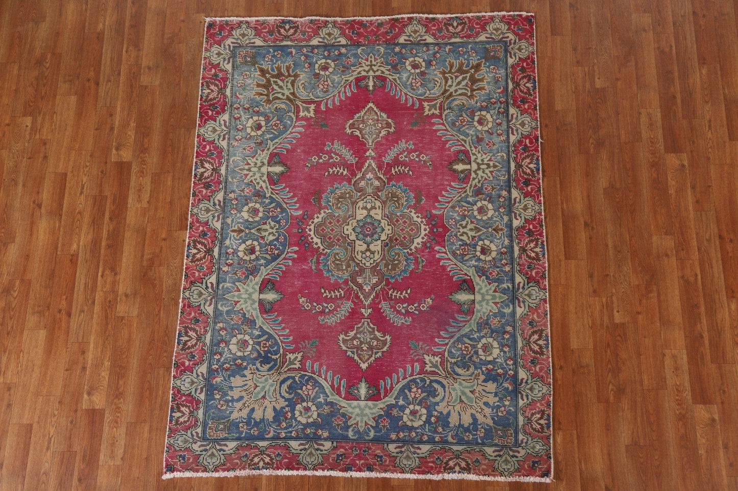 Pink Floral Wool Tabriz Persian Area Rug 5x6