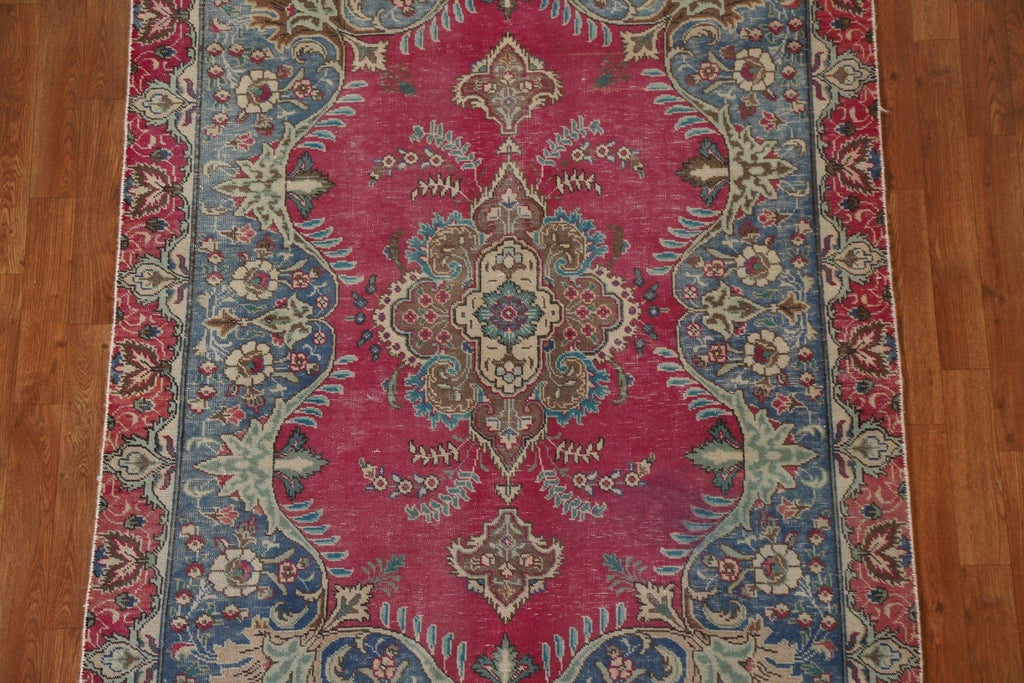 Pink Floral Wool Tabriz Persian Area Rug 5x6