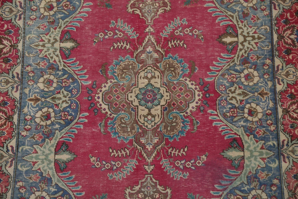 Pink Floral Wool Tabriz Persian Area Rug 5x6